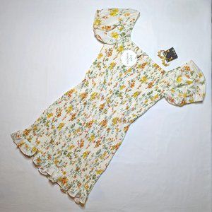 LOST + WANDER Big Escape Off The Shoulder Mini Dress in Smocked Florals Size L